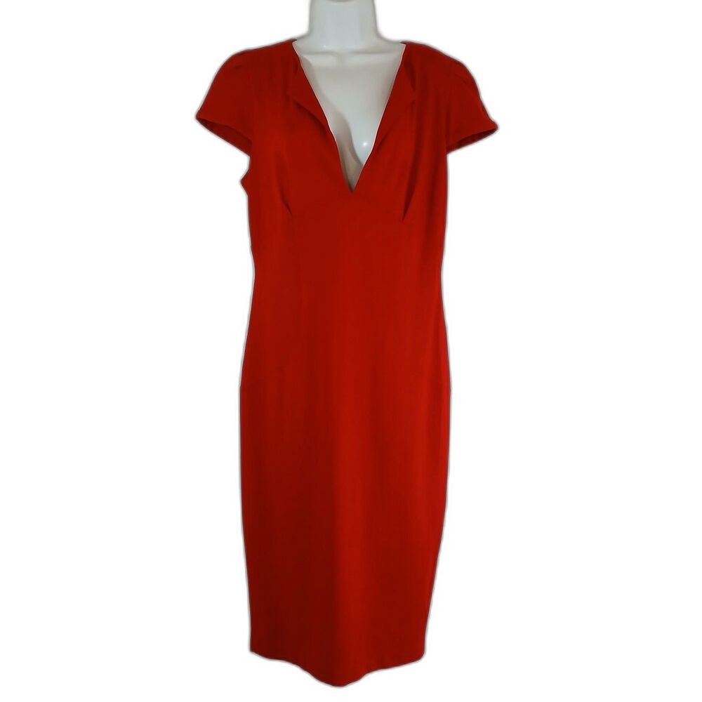 Asos Dress Red Sleeveless  V Neck Midi Sz 12‎ Business Party Holiday Summer